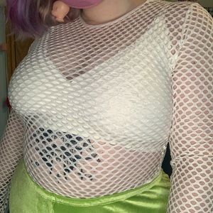 white fishnet bodysuit